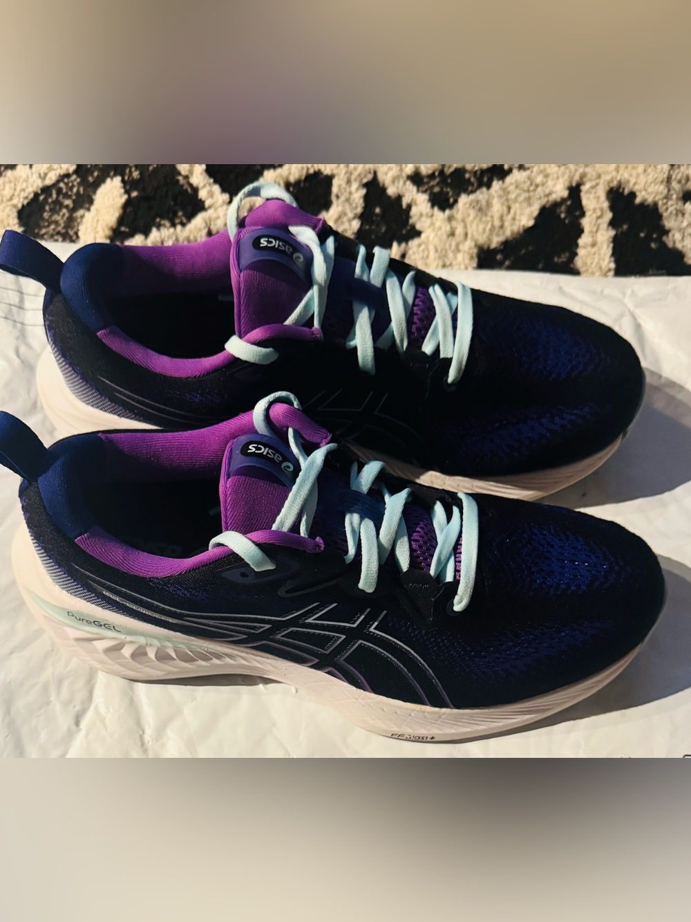 Asics Navy Purple Running Shoes with Mint Laces